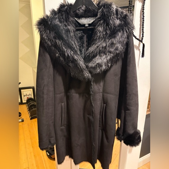 Black Faux Fur Shearling Suede Penny Lane 90s Glam Goth Coat Charlotte Simone - Picture 3 of 8